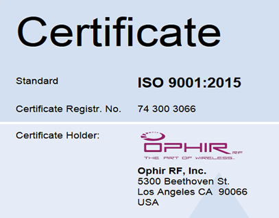Ophir RF ISO 9001 2022 - 2025