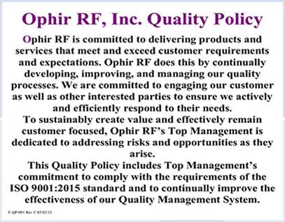 OphirRF, Inc. Quality Policy